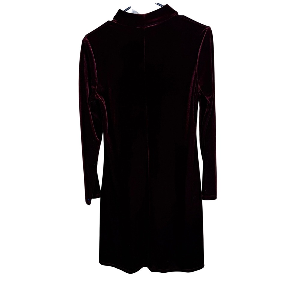 New Moves Burgundy Velvet Mock Neck Long Sleeve Mini Dress Size M - Picture 5 of 5